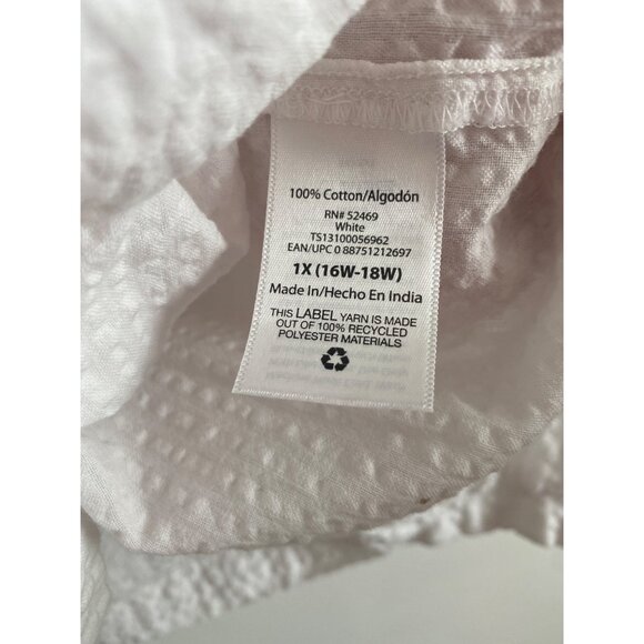 Terra & Sky Square Neckline White Textured Cotton Blouse Women’s Size 1X (16-18) - Picture 5 of 6